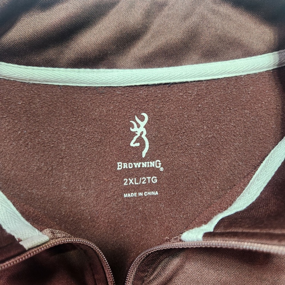 Browning Pullover Mens 2X Fleece 1/4 Zip Brown/Maroon-ish Sweatshirt Long Sleeve - Picture 3 of 7